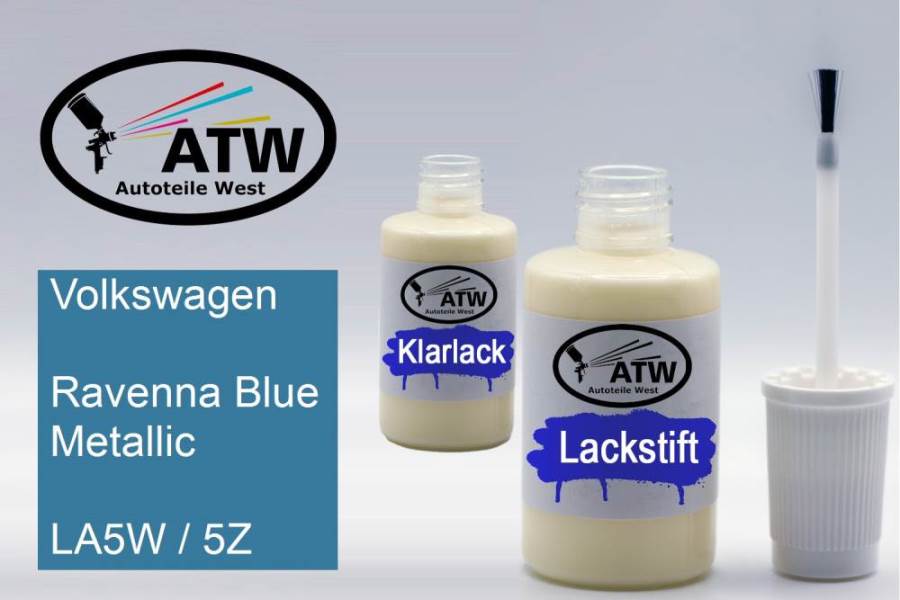 Volkswagen, Ravenna Blue Metallic, LA5W / 5Z: 20ml Lackstift + 20ml Klarlack - Set, von ATW Autoteile West.